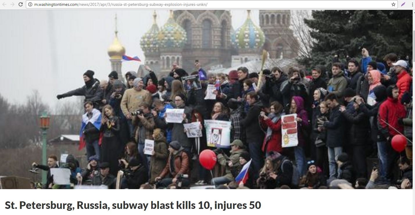 Washington Times Uses Photo of Protests for St. Petersburg Metro Blast Article